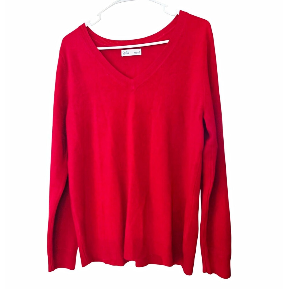 Croft & Barrow Women's L Red Solid Knit V-Neck Long Sleeve Pullover Sweater